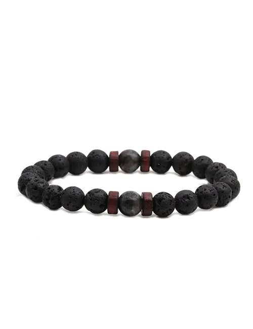02 B850 Black Lava Stone Black Marble Bead Bracelet Bracelets