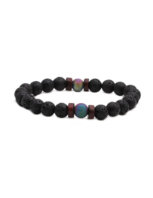 02 B853 Black Lava Stone Multi Color Bead Bracelet Bracelets