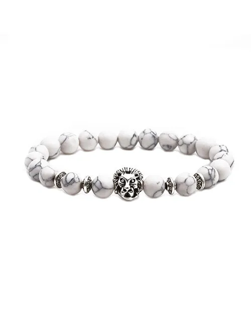 02 Bracelets B342 White Crackle Stone Lion Bracelet