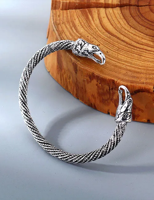 02 Bracelets B861 Silver Eagle Head Spiral Cuff Bracelet
