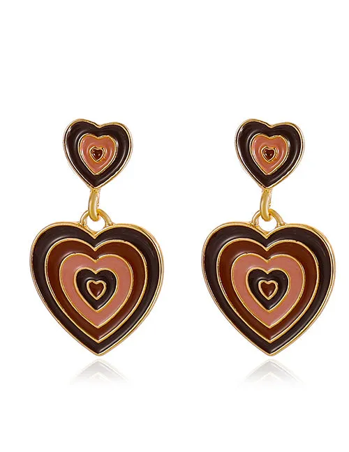 02 Earrings E12 Gold Shades of Brown Heart Earrings