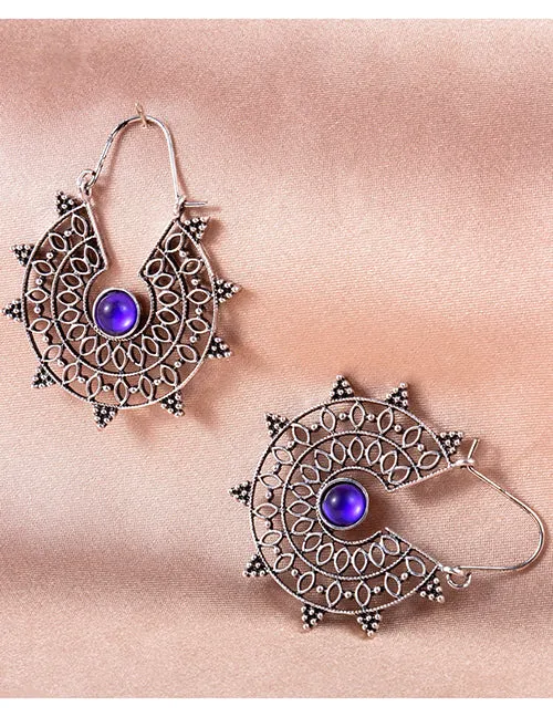 02 Earrings E1578 Silver Purple Gem Earrings