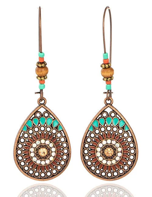 02 Earrings E1617 Bronze Teardrop Bead Iridescent Rhinestone Earrings