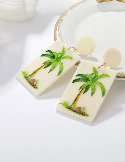 02 Earrings E1619 Acrylic Rectangle Palm Tree Earrings