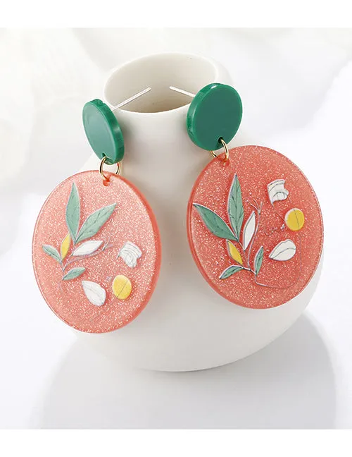 02 Earrings E1638 Peach Glitter Floral Face Acrylic Earrings
