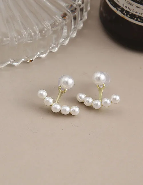 02 Earrings E1819 Gold Pearl Jacket Style Earrings