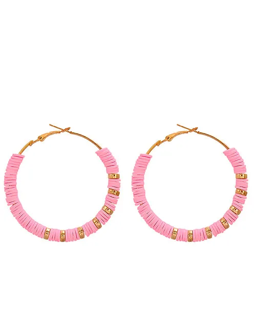 02 Earrings E1889 Gold Light Pink Soft Bead Hoop Earrings