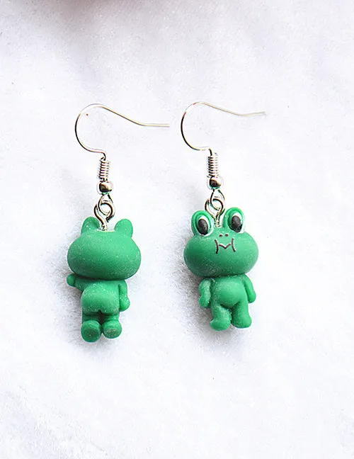 02 L96 Cute Green Frog Earrings Earrings
