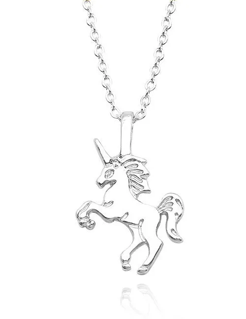 02 Necklaces L218 Small Silver Unicorn Necklace with FREE Earrings