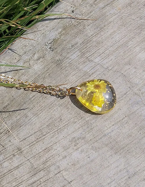 02 Necklaces N1643 Gold Clear Yellow Flower Inlay Necklace with FREE Earrings