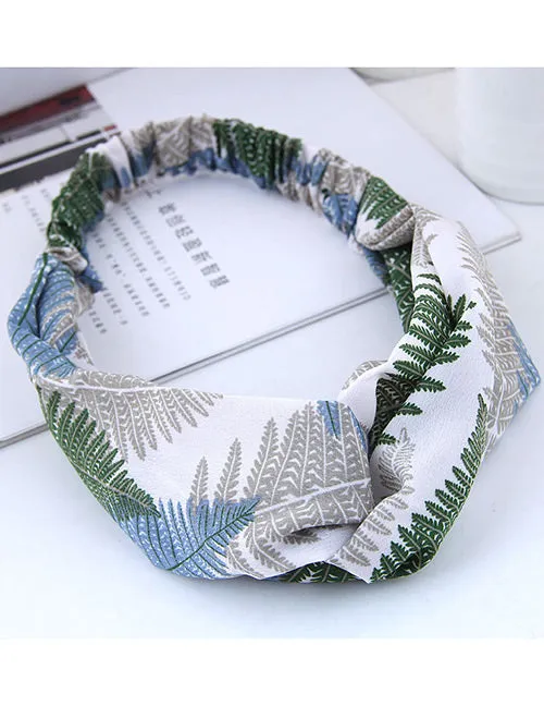 02 Rings H182 Green Leaf Pattern Cloth Hair Band