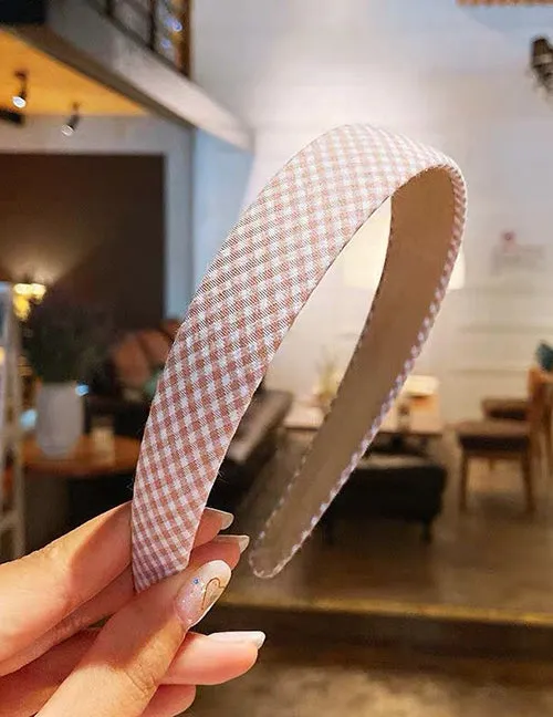 02 Rings H472 Mauve White Checkered Fabric Covered Head Band