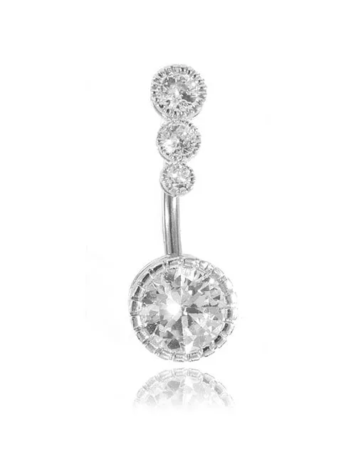 02 Rings P49 Silver Triple Gemstone Belly Button Ring