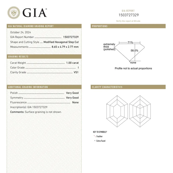 100ct 865x479x277mm GIA VS1 I Hexagon Step Cut 2580308 Misfit Diamonds Rings