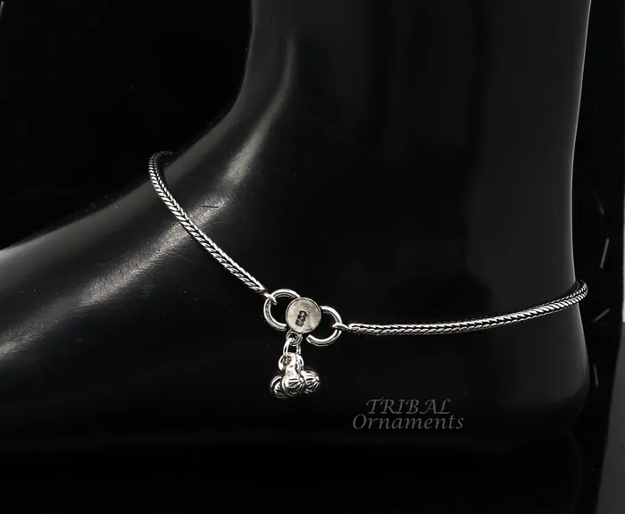 105 2mm 925 Sterling silver handmade wheat chain ankle bracelet vintage oxidized charm anklets tribal belly dance cultural jewelry ank529 TRIBAL ORNAMENTS Bracelets