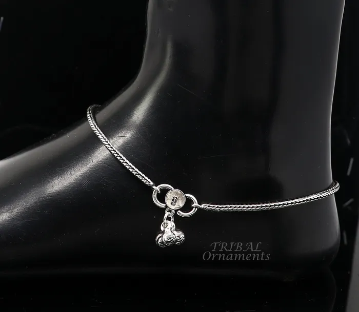 105 2mm 925 Sterling silver handmade wheat chain ankle bracelet vintage oxidized charm anklets tribal belly dance cultural jewelry ank529 TRIBAL ORNAMENTS Bracelets