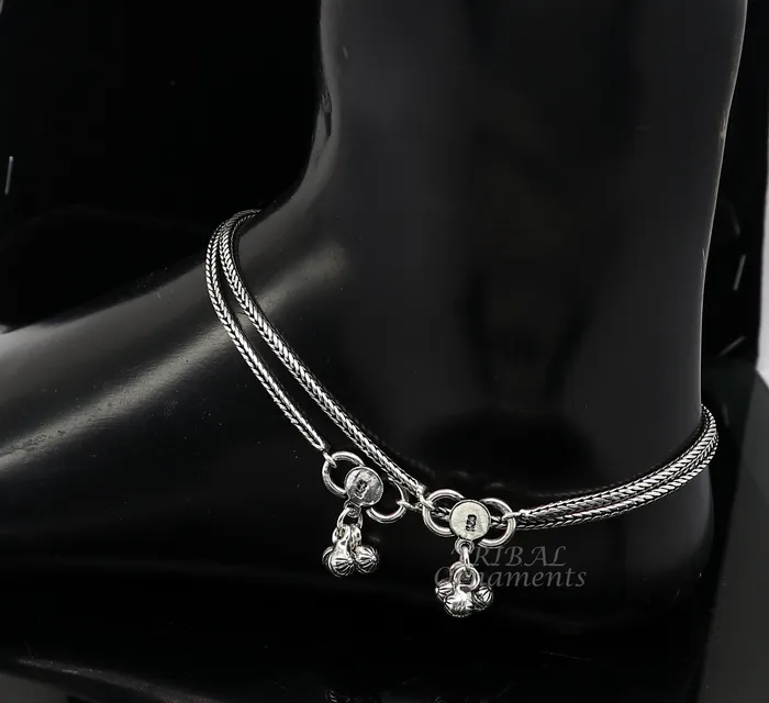 105 2mm 925 Sterling silver handmade wheat chain ankle bracelet vintage oxidized charm anklets tribal belly dance cultural jewelry ank529 TRIBAL ORNAMENTS Bracelets