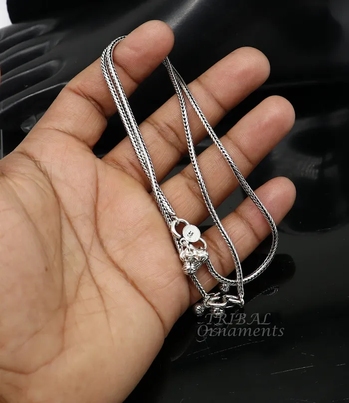 105 2mm 925 Sterling silver handmade wheat chain ankle bracelet vintage oxidized charm anklets tribal belly dance cultural jewelry ank529 TRIBAL ORNAMENTS Bracelets