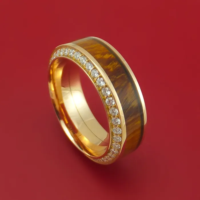 14K Rose Gold Ring With Hardwood Inlay And Eternity Set Diamonds Custom Made Band Lashbrook Rings 14K Rose Gold Ring With Hardwood Inlay And Eternity Set Diamonds Custom Made Band Lashbrook Rings