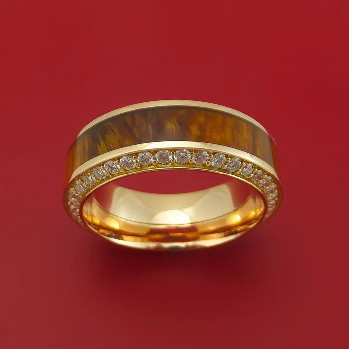 14K Rose Gold Ring With Hardwood Inlay And Eternity Set Diamonds Custom Made Band Lashbrook Rings 14K Rose Gold Ring With Hardwood Inlay And Eternity Set Diamonds Custom Made Band Lashbrook Rings