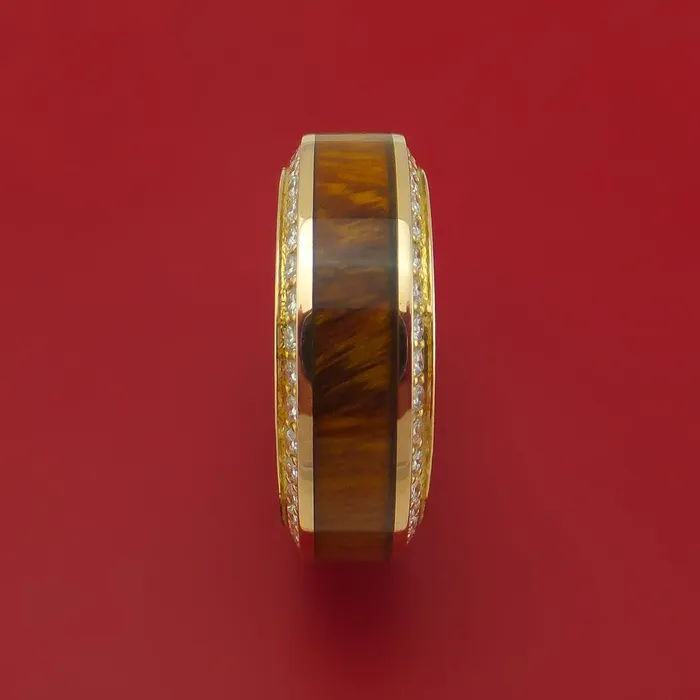 14K Rose Gold Ring With Hardwood Inlay And Eternity Set Diamonds Custom Made Band Lashbrook Rings 14K Rose Gold Ring With Hardwood Inlay And Eternity Set Diamonds Custom Made Band Lashbrook Rings