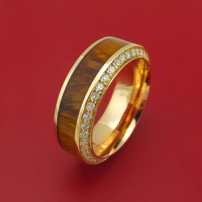 14K Rose Gold Ring With Hardwood Inlay And Eternity Set Diamonds Custom Made Band Lashbrook Rings 14K Rose Gold Ring With Hardwood Inlay And Eternity Set Diamonds Custom Made Band Lashbrook Rings