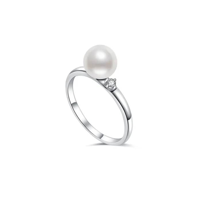18K Diamond Akoya Hanadama Pearl Ring KR00054 Pearly Lustre Rings