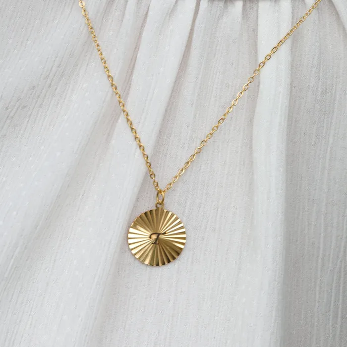 18K GoldFilled Custom Initial Necklace Sunburst Engraved Letter Necklace Jewelvers Necklaces