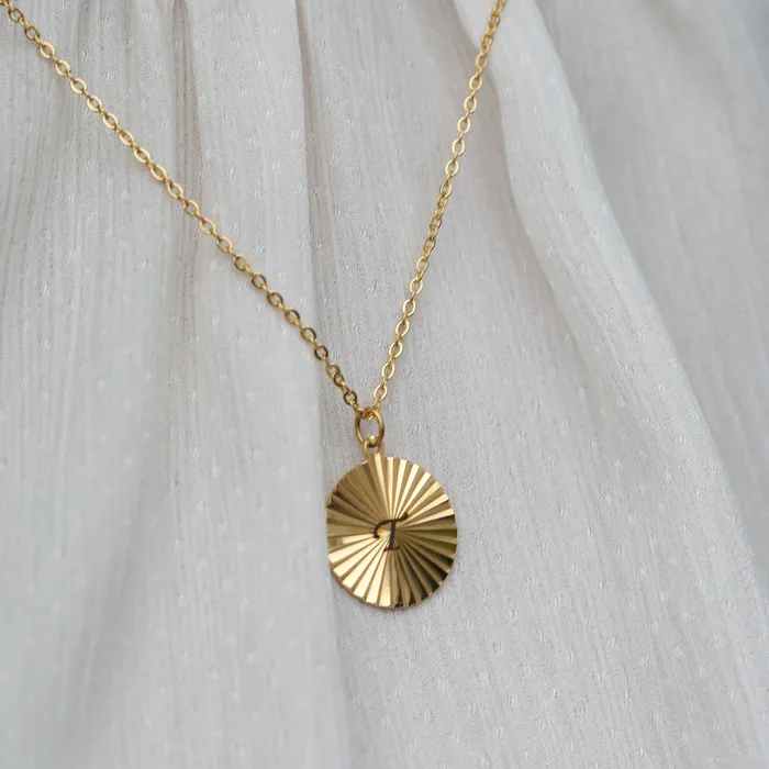 18K GoldFilled Custom Initial Necklace Sunburst Engraved Letter Necklace Jewelvers Necklaces