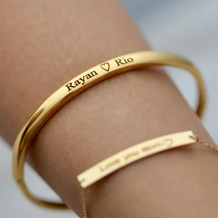 18K GoldFilled Personalized Name Bracelet Customized Engraved Bracelet Stackable Name Bangle Jewelvers Bracelets