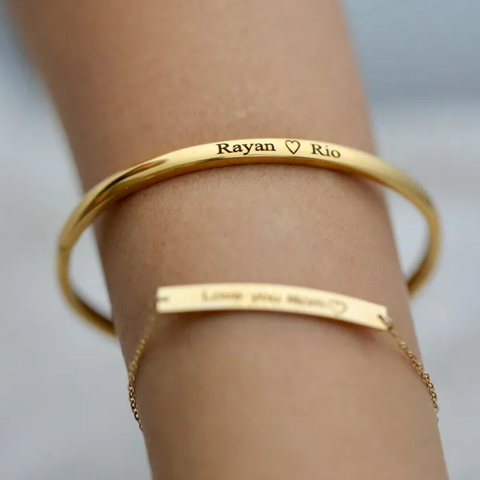 18K GoldFilled Personalized Name Bracelet Customized Engraved Bracelet Stackable Name Bangle Jewelvers Bracelets