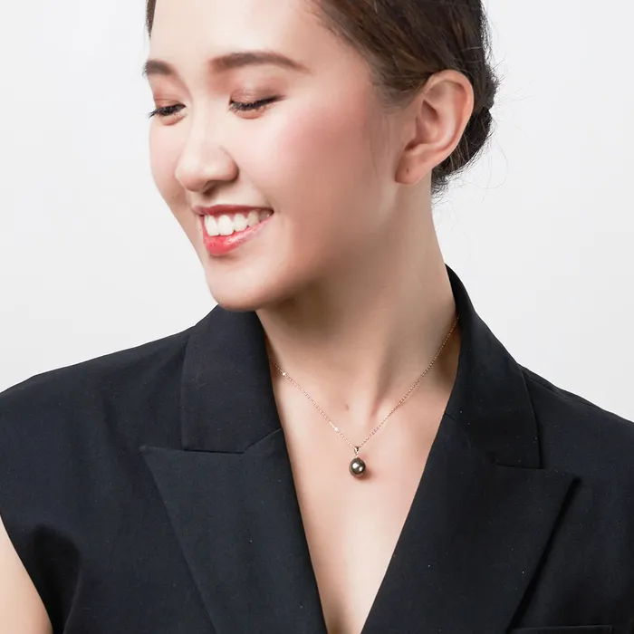 18K Solid Gold Saltwater Tahitian Pearl Necklace KN00179 Pearly Lustre Necklaces