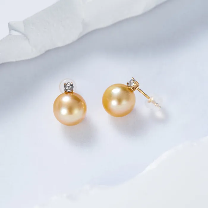 18K Solid Gold South Sea Golden Pearl Stud Earrings KE00164 Pearly Lustre Earrings