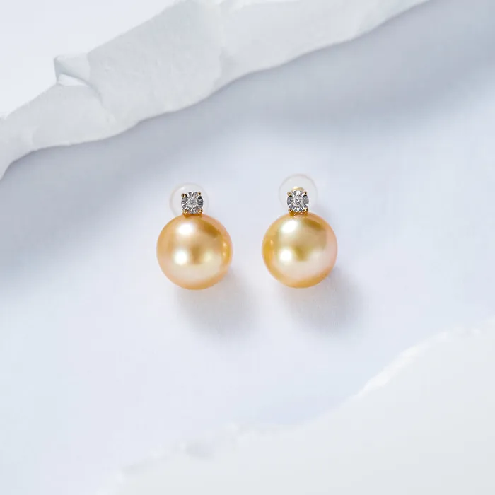 18K Solid Gold South Sea Golden Pearl Stud Earrings KE00164 Pearly Lustre Earrings