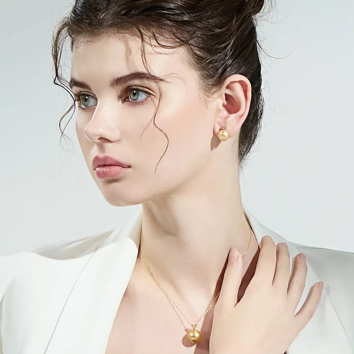 18K Solid Gold South Sea Golden Pearl Stud Earrings KE00164 Pearly Lustre Earrings