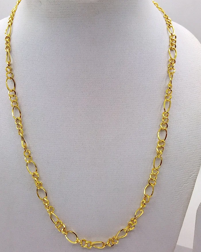 22kt yellow gold handmade fabulous light weight chain necklace unisex gifting figaro link chain certified royal india made chain necklace TRIBAL ORNAMENTS Necklaces