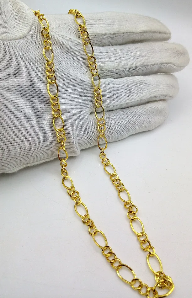 22kt yellow gold handmade fabulous light weight chain necklace unisex gifting figaro link chain certified royal india made chain necklace TRIBAL ORNAMENTS Necklaces