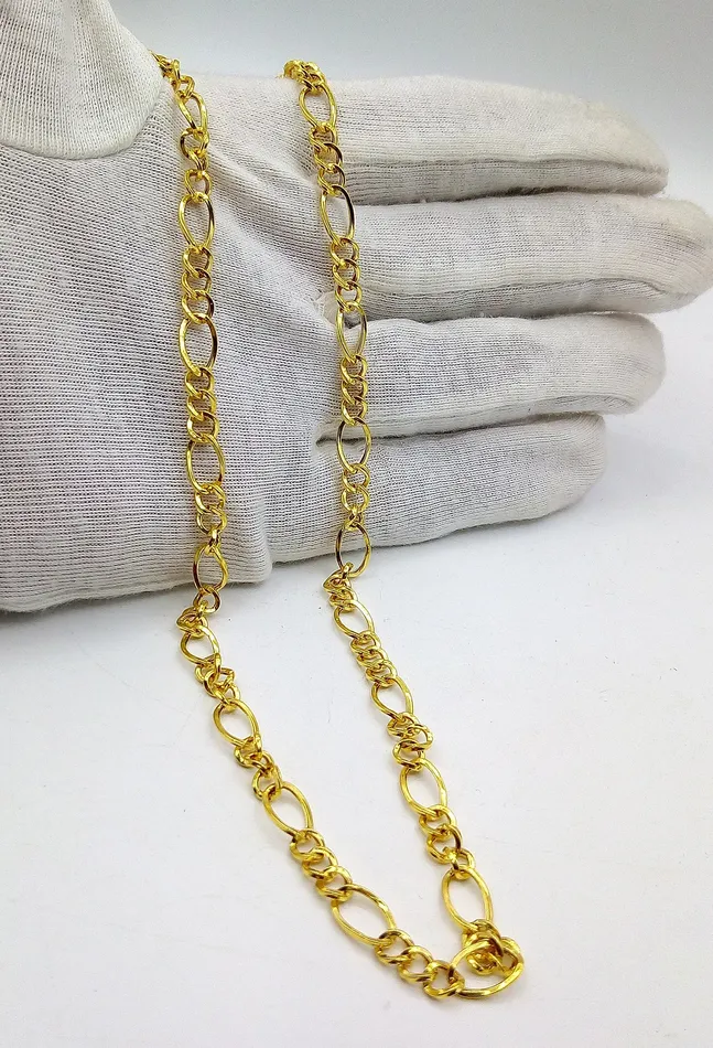 22kt yellow gold handmade fabulous light weight chain necklace unisex gifting figaro link chain certified royal india made chain necklace TRIBAL ORNAMENTS Necklaces
