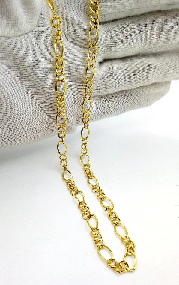 22kt yellow gold handmade fabulous light weight chain necklace unisex gifting figaro link chain certified royal india made chain necklace TRIBAL ORNAMENTS Necklaces