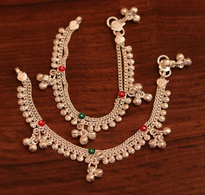 60 Handmade sterling silver baby anklet charm ankle bracelet fabulous hanging noisy bells excellent unisex baby foot bracelet ank156 TRIBAL ORNAMENTS Bracelets