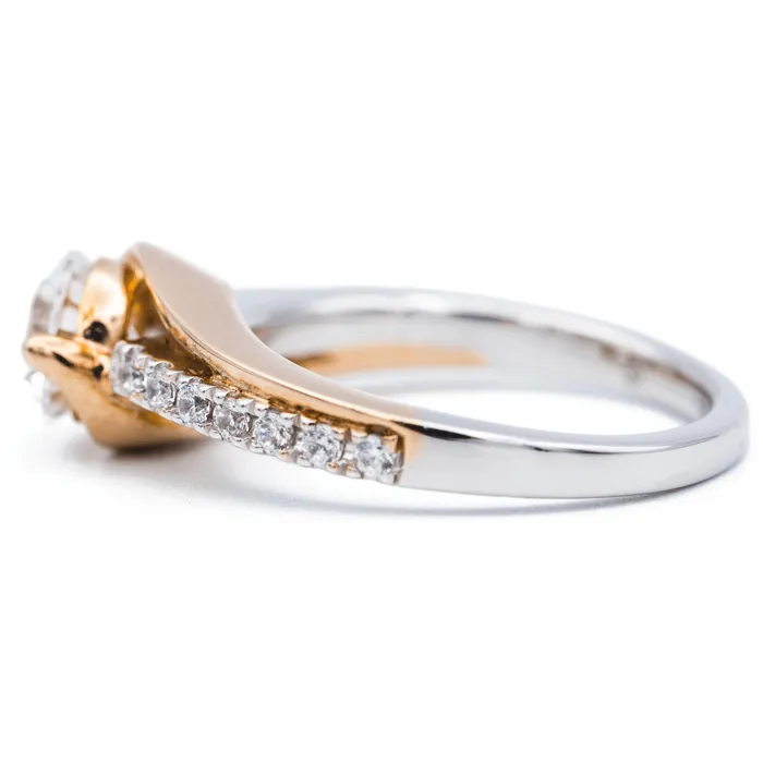 65mm Round Center Two Tone 14K White and Yellow Solid Gold Diamond Bypass Design Shank Ring Fire Brilliance Rings