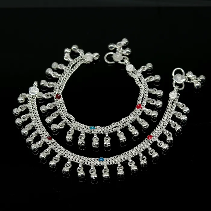 6 exclusive fancy stylish baby anklets bracelet double chain jingling belly ankle bracelet unisex gifting kids fashion jewelry ank263 TRIBAL ORNAMENTS Bracelets