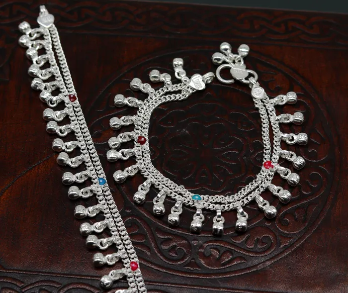 6 exclusive fancy stylish baby anklets bracelet double chain jingling belly ankle bracelet unisex gifting kids fashion jewelry ank263 TRIBAL ORNAMENTS Bracelets