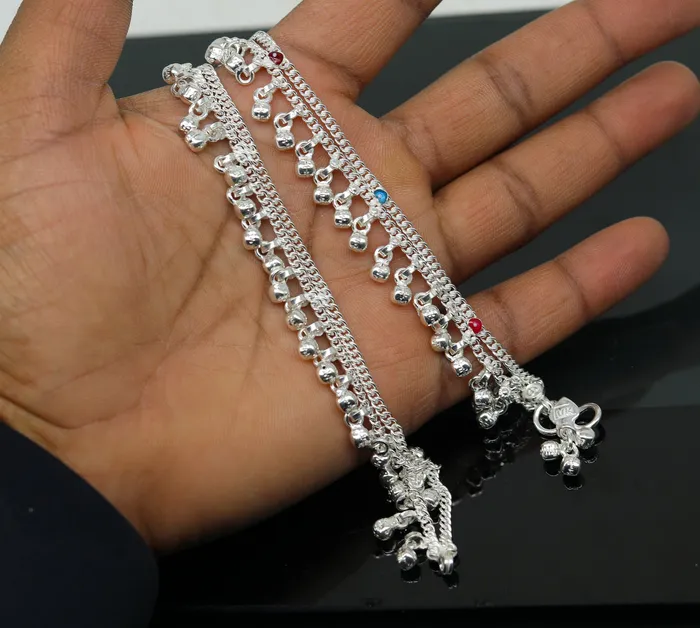 6 exclusive fancy stylish baby anklets bracelet double chain jingling belly ankle bracelet unisex gifting kids fashion jewelry ank263 TRIBAL ORNAMENTS Bracelets