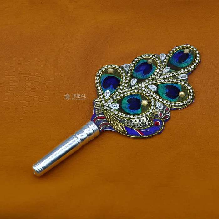 6 Vintage style handmade Wooden base silver Morchhadi with peacock feather best lord krishna laddu gopala silver pankhi silver fan su1219 TRIBAL ORNAMENTS Necklaces 6 Vintage style handmade Wooden base silver Morchhadi with peacock feather best lord krishna laddu gopala silver pankhi silver fan su1219 TRIBAL ORNAMENTS Necklaces