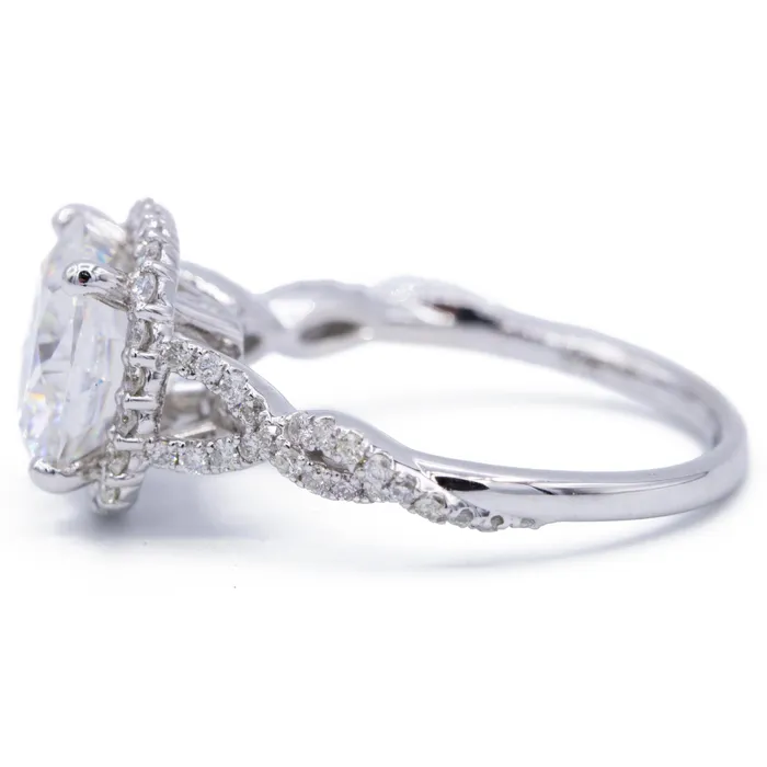 8mm Cushion Center 14k White Gold Infinity Band Halo MicroPave Diamond Ring Fire Brilliance Rings