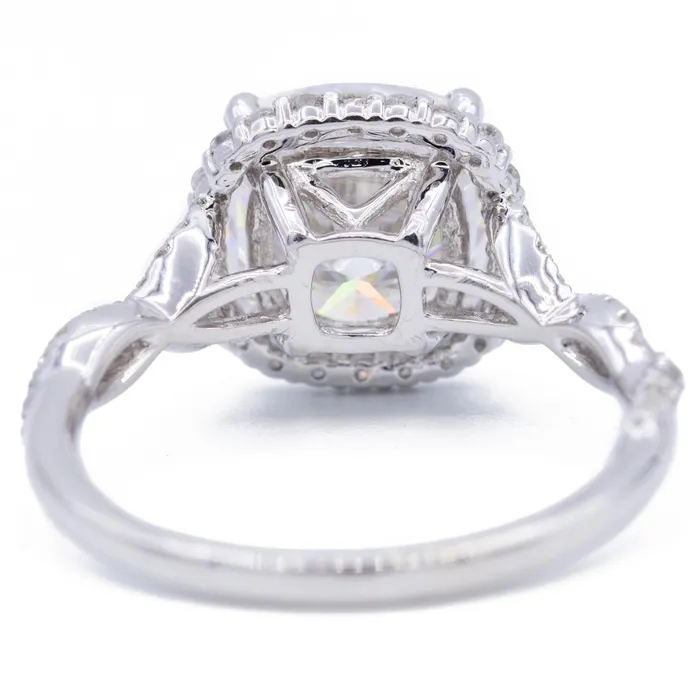 8mm Cushion Center 14k White Gold Infinity Band Halo MicroPave Diamond Ring Fire Brilliance Rings