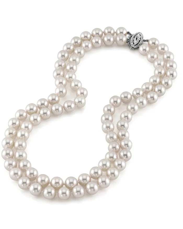 9095mm Hanadama Akoya White Pearl Double Strand Necklace SPT Necklaces 9095mm Hanadama Akoya White Pearl Double Strand Necklace SPT Necklaces