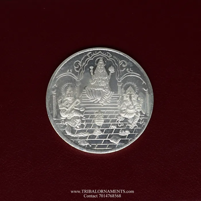 925 Silver Purity Ganesha Lakshmi Saraswati 100 Gram Coin for diwali TRIBAL ORNAMENTS Necklaces 925 Silver Purity Ganesha Lakshmi Saraswati 100 Gram Coin for diwali TRIBAL ORNAMENTS Necklaces