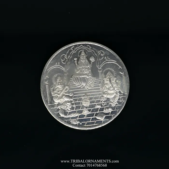 925 Silver Purity Ganesha Lakshmi Saraswati 100 Gram Coin for diwali TRIBAL ORNAMENTS Necklaces 925 Silver Purity Ganesha Lakshmi Saraswati 100 Gram Coin for diwali TRIBAL ORNAMENTS Necklaces